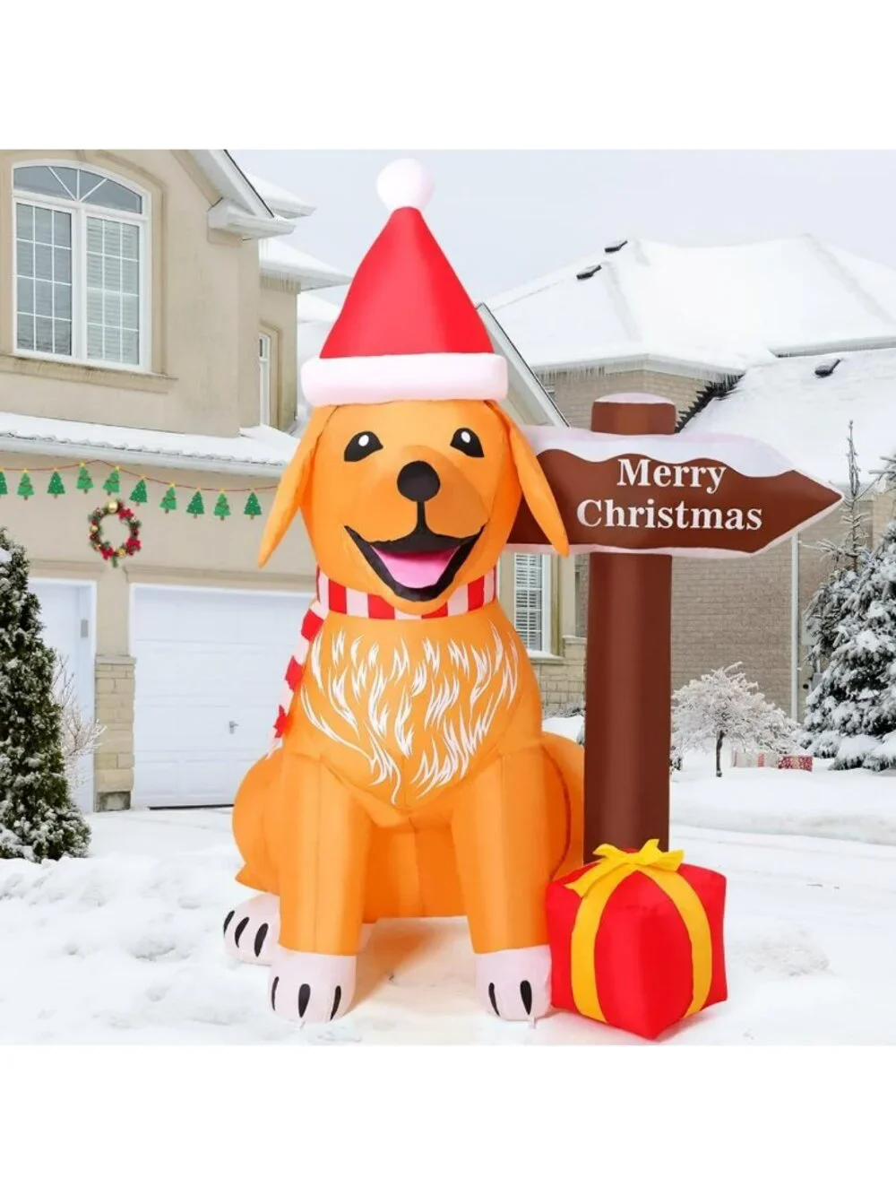 5FT Inflatable Golden Retriever Christmas Decor with LED Lights for Yard